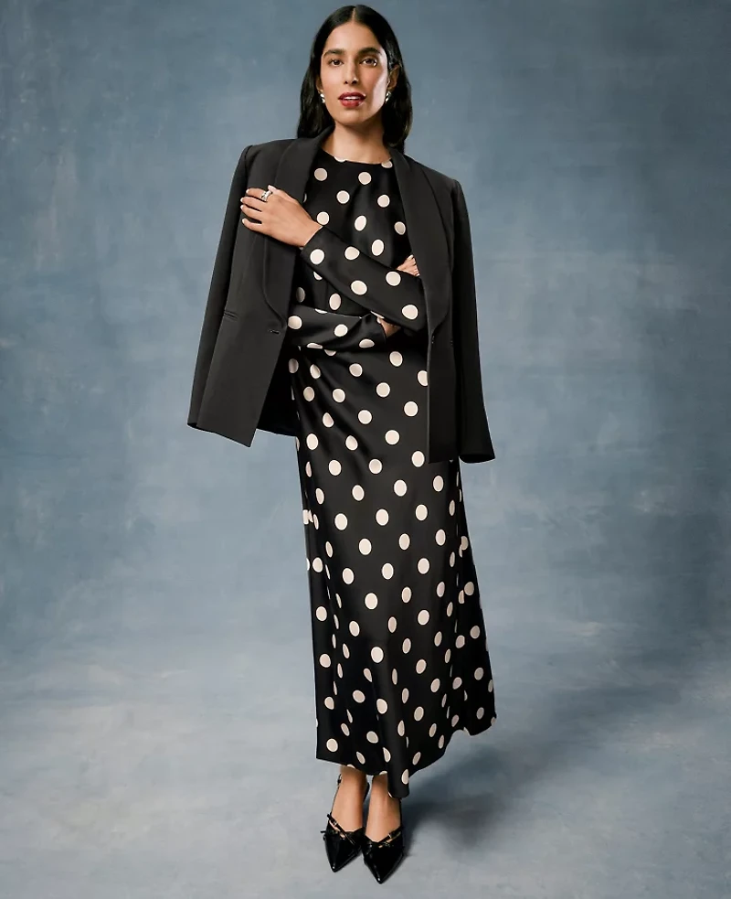 Ann Taylor Dotted Satin Sheath Dress Black Women's