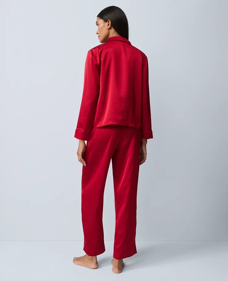 Ann Taylor Satin Tie Front Pajama Set Jewel Red Women's