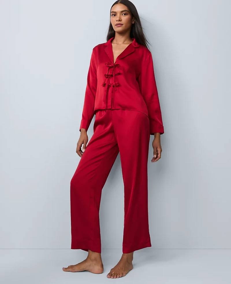 Ann Taylor Satin Tie Front Pajama Set Jewel Red Women's