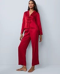 Ann Taylor Satin Tie Front Pajama Set Jewel Red Women's