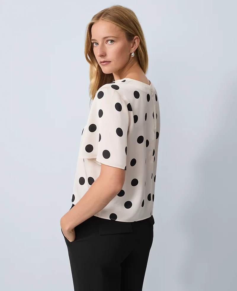 Ann Taylor Dotted Satin Top Ivory Whisper Women's