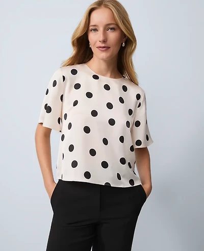Ann Taylor Dotted Satin Top Ivory Whisper Women's