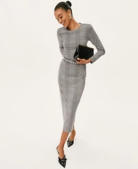 Ann Taylor Petite Plaid Belted Midi Pencil Skirt Black/White Women's
