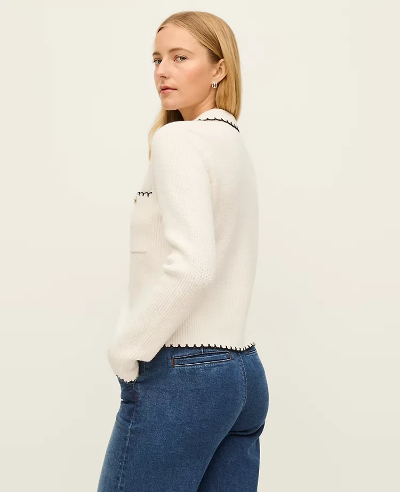 Ann Taylor Ribbed Sweater Jacket Winter White Women's