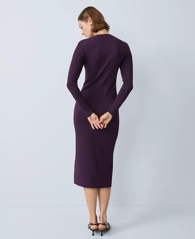 Ann Taylor Petite Crew Neck Button Sweater Dress Aubergine Dream Women's