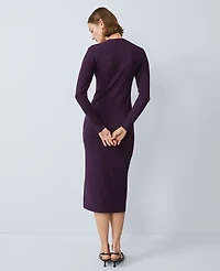 Ann Taylor Petite Crew Neck Button Sweater Dress Aubergine Dream Women's