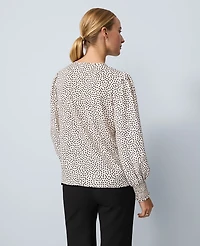 Ann Taylor Dotted Smocked Crew Neck Top Ivory Whisper Women's