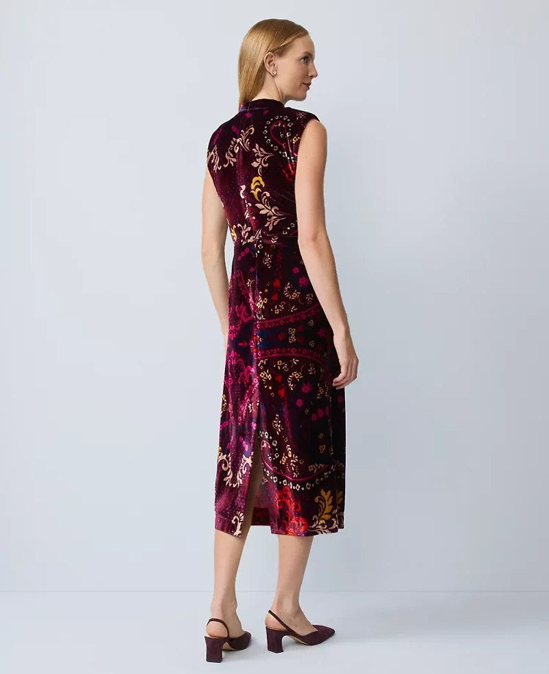 Ann Taylor Petite Paisley Velvet Midi Dress Poised Plum Women's