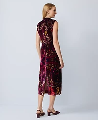 Ann Taylor Petite Paisley Velvet Midi Dress Poised Plum Women's