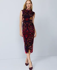 Ann Taylor Petite Paisley Velvet Midi Dress Poised Plum Women's