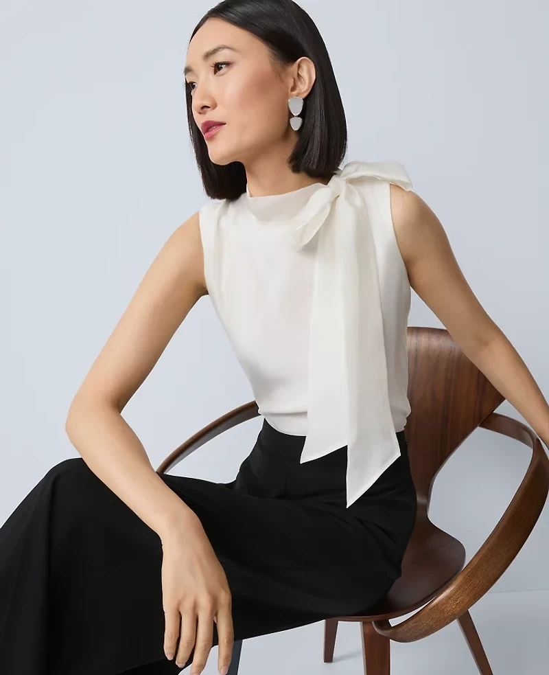 Ann Taylor Tie Neck Halter Top Winter White Women's