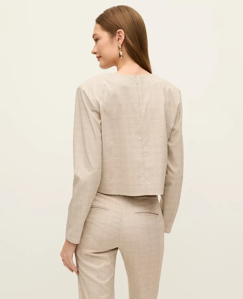 Ann Taylor Glen Check Crew Neck Top Neutral Women's