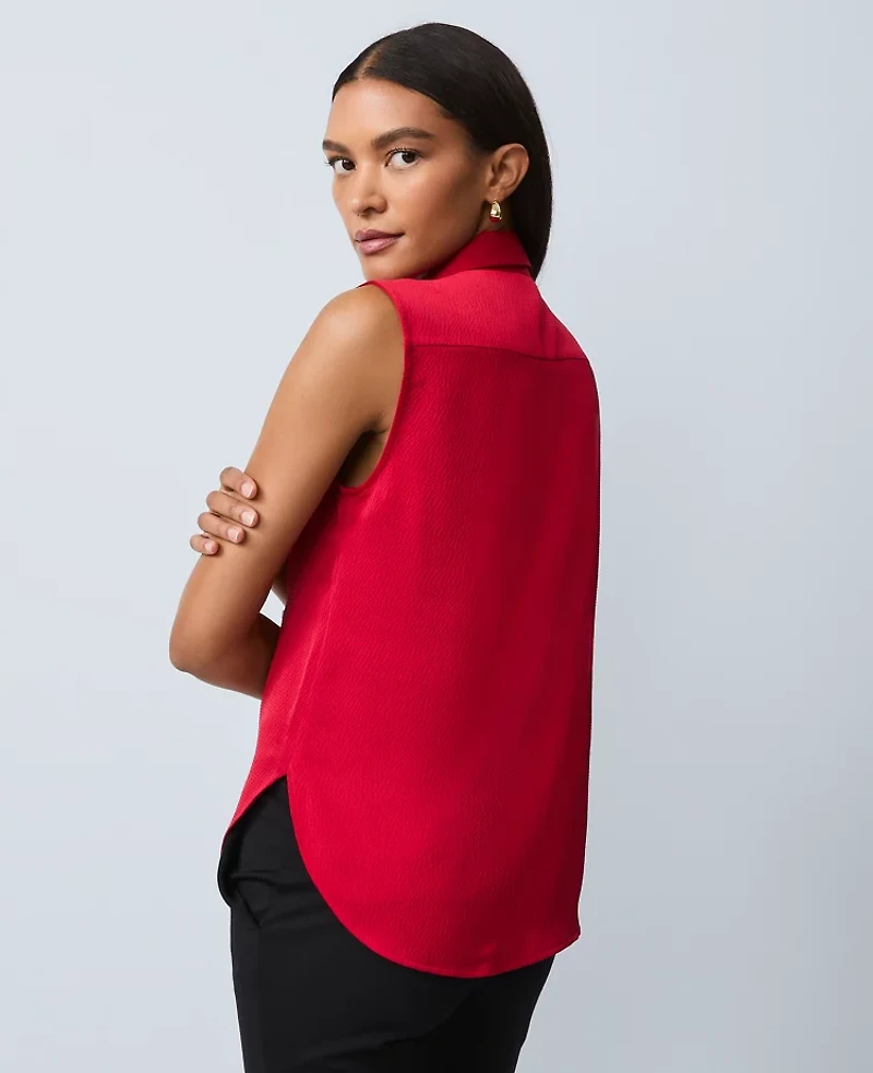 Ann Taylor Shirred Yoke Sleeveless Shirt Jewel Red Women's