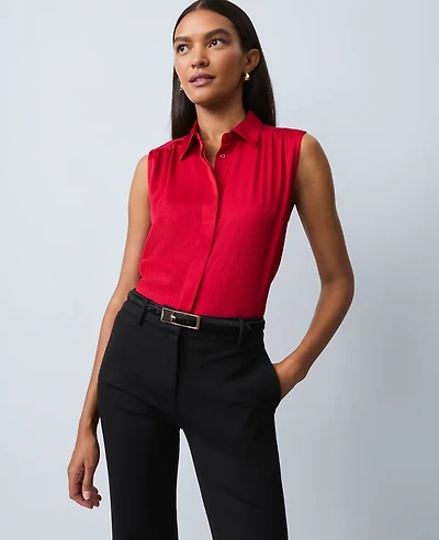 Ann Taylor Shirred Yoke Sleeveless Shirt Size XS Jewel Red Women's