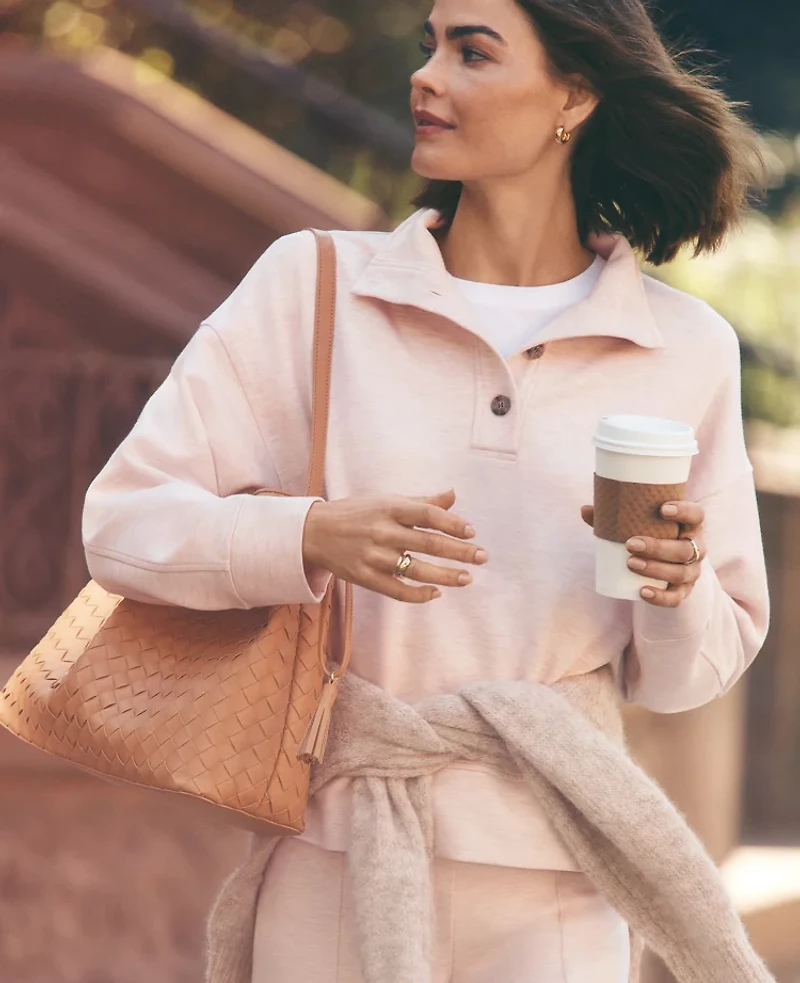 Ann Taylor Weekend Collection Mockneck Sweatshirt CloudPlush Soft Pink Heather Women's