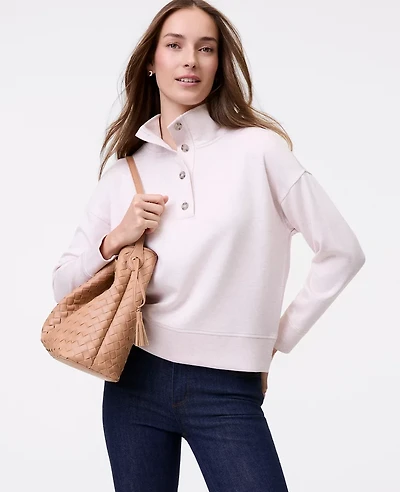 Ann Taylor Weekend Collection Mock Neck Sweatshirt Soft Pink Heather Women's