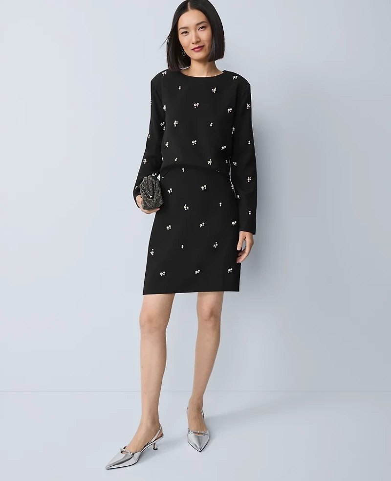Ann Taylor Petite Embellished A-Line Skirt Black Women's