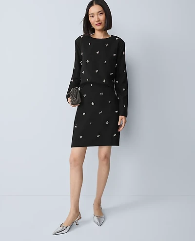Ann Taylor Petite Embellished A-Line Skirt Black Women's