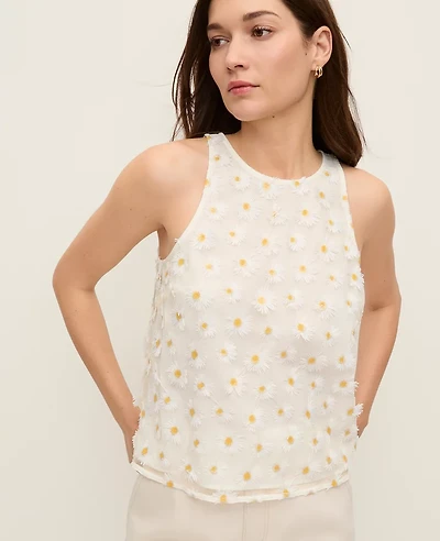 Ann Taylor Daisy Appliqué Halter Top White Multi Women's