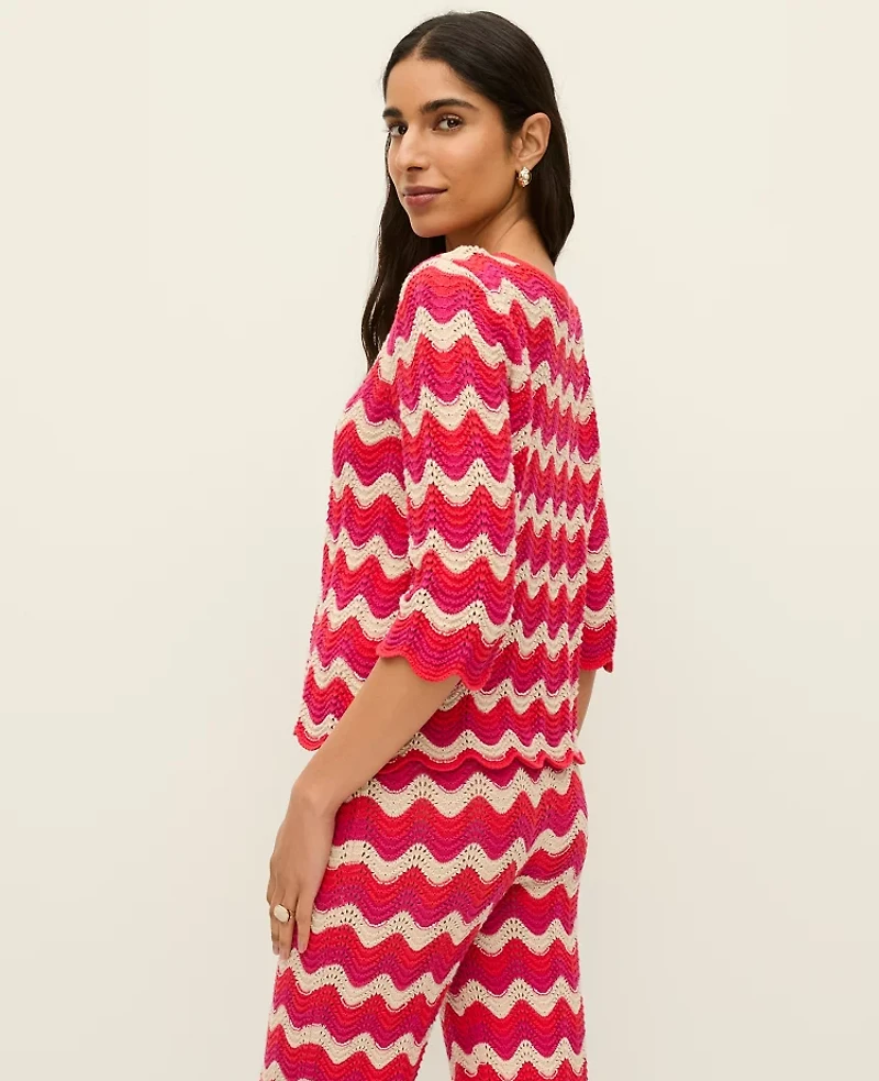 Ann Taylor Striped Crochet Sweater Women's