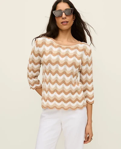 Ann Taylor Striped Crochet Sweater Women's