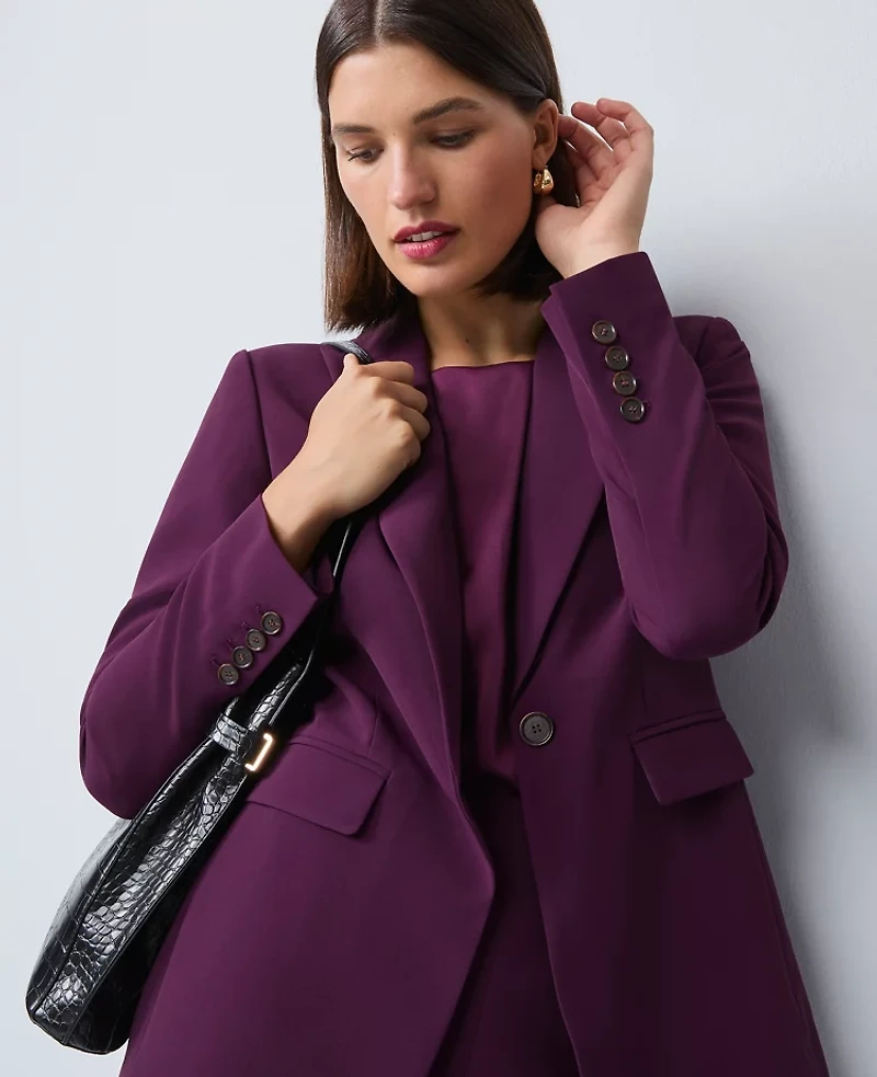 Ann Taylor Fluid Crepe Fitted Long Blazer Winter Bloom Women's