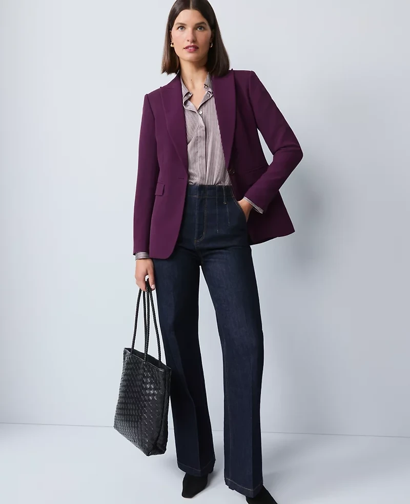Ann Taylor Fluid Crepe Fitted Long Blazer Winter Bloom Women's
