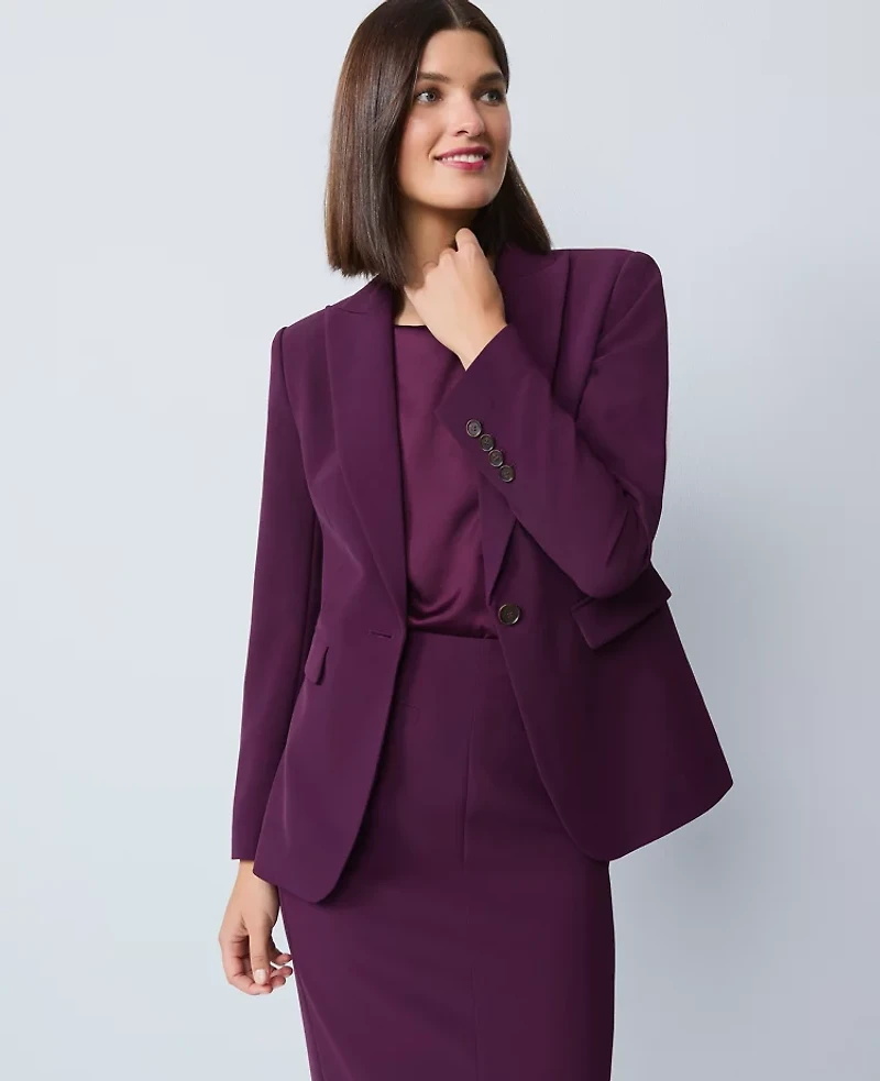 Ann Taylor Fluid Crepe Fitted Long Blazer Winter Bloom Women's