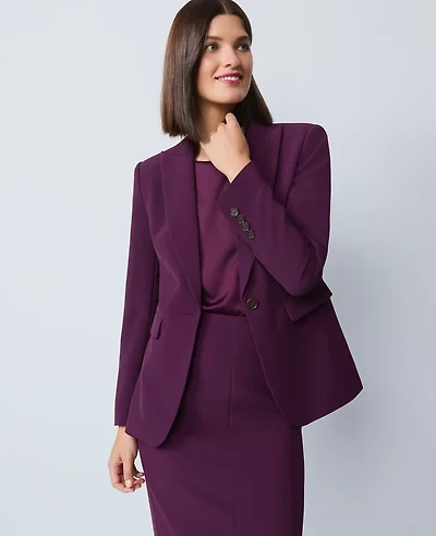 Ann Taylor Fluid Crepe Fitted Long Blazer Winter Bloom Women's