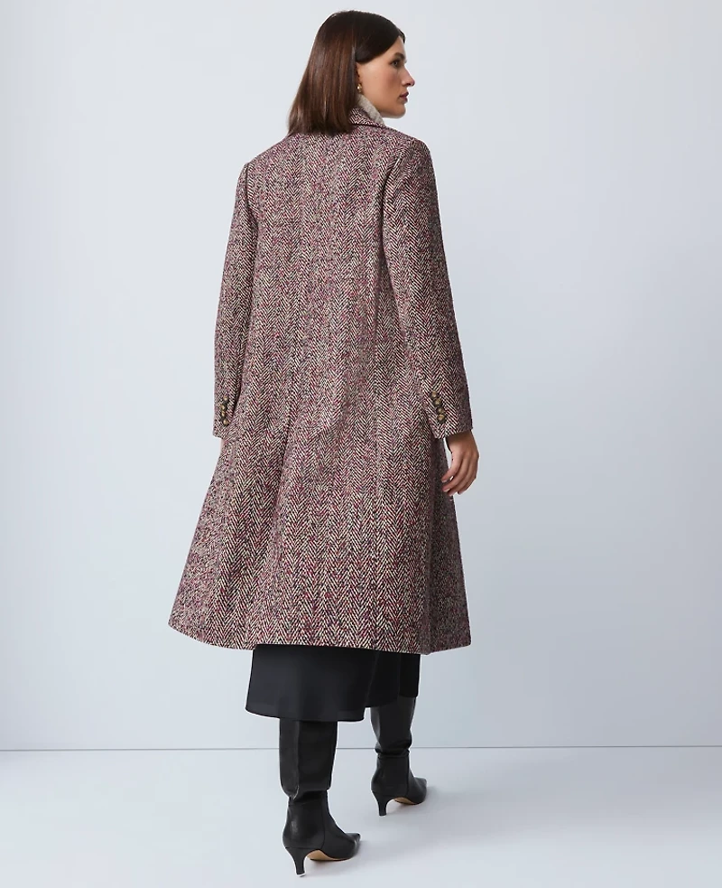 Ann Taylor Herringbone Double Breasted Long Coat Red/Purple Multi Women's