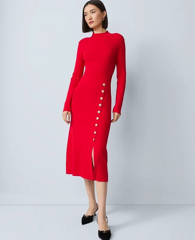 Ann Taylor Petite Ribbed Button Sweater Dress Women's | Arden Fair