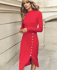 Ann Taylor Petite Ribbed Button Sweater Dress Women's