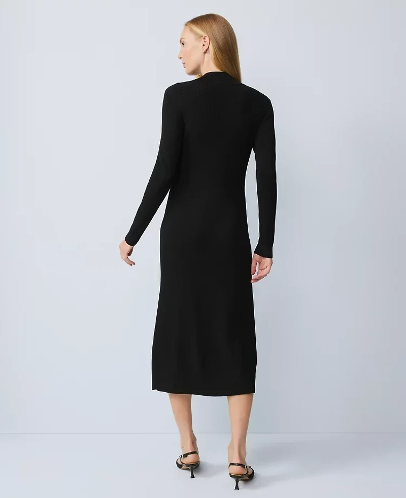 Ann Taylor Petite Ribbed Button Sweater Dress Size Small Black Women's