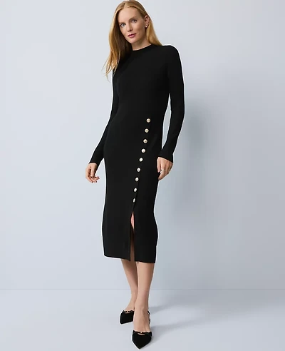 Ann Taylor Petite Ribbed Button Sweater Dress Size Small Black Women's