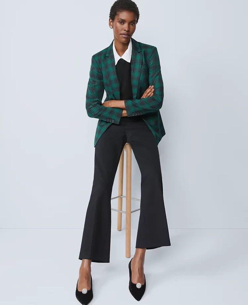 Ann Taylor The Notched One Button Blazer Plaid Ponderosa Pine Women's