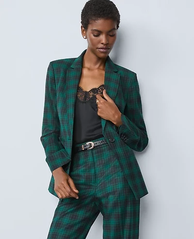 Ann Taylor The Notched One Button Blazer Plaid Ponderosa Pine Women's