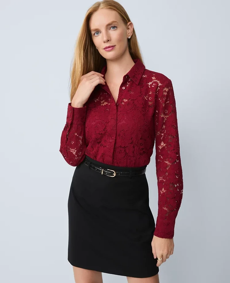 Ann Taylor Lace Shirt Size Small Cherry Pie Women's