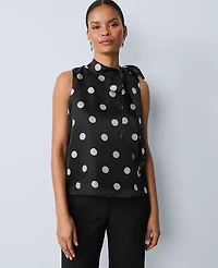 Ann Taylor Dotted Tie Neck Halter Top Black Women's
