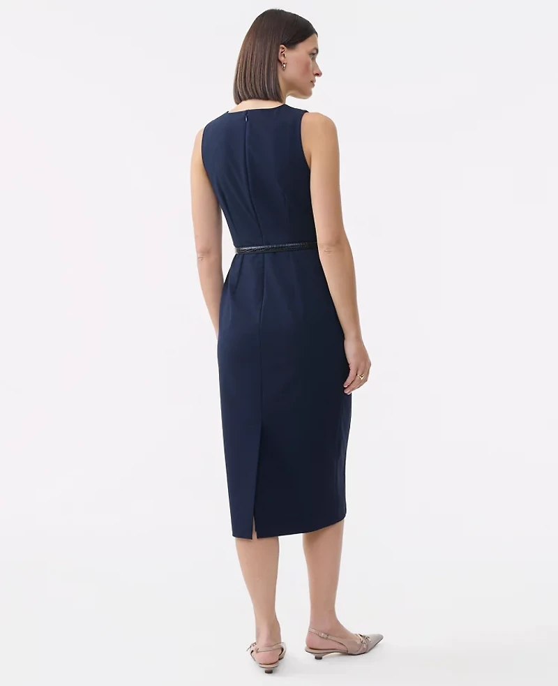 Ann Taylor The Belted Crew Neck Sheath Dress Seasonless Stretch Deep Navy Sky Women's