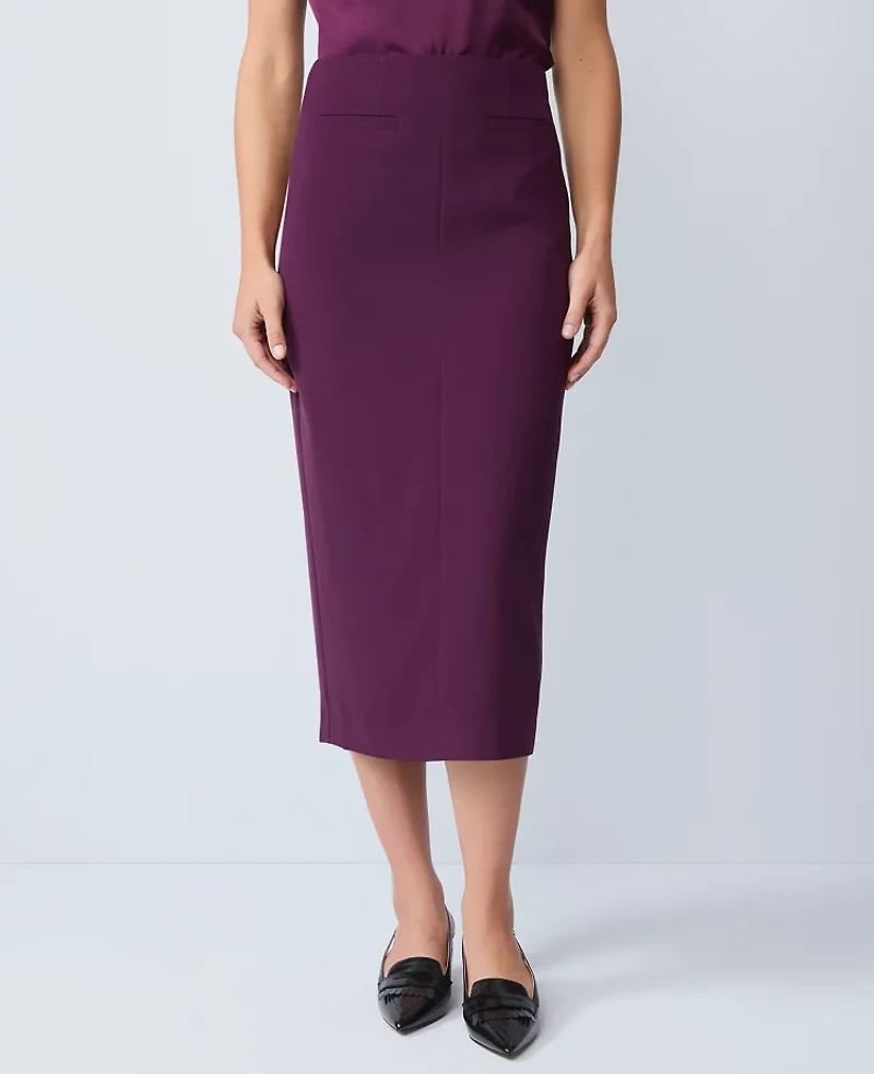Ann Taylor Fluid Crepe Pocket Midi Skirt Winter Bloom Women's