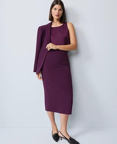 Ann Taylor Fluid Crepe Pocket Midi Skirt Winter Bloom Women's