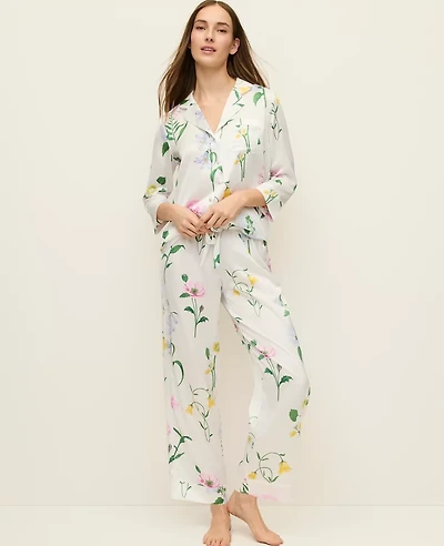 Ann Taylor Floral Satin Pajama Set Winter White Women's