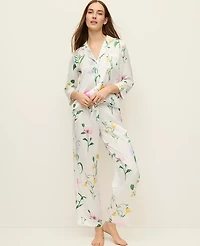 Ann Taylor Floral Satin Pajama Set Winter White Women's