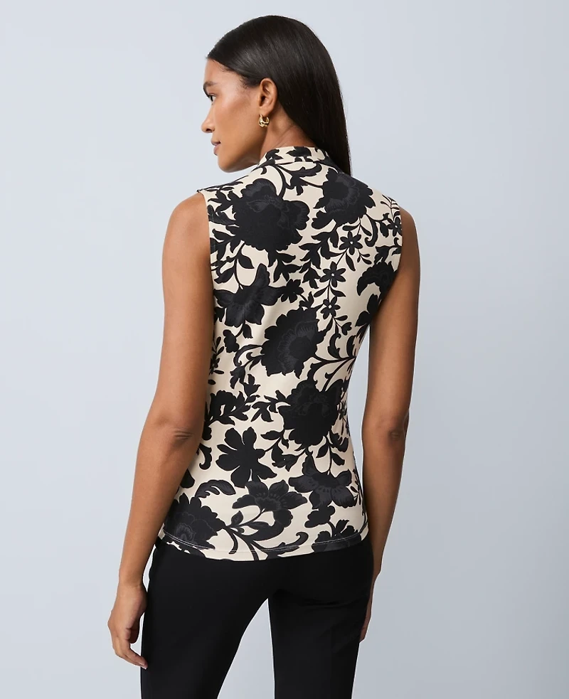 Ann Taylor Floral Sleeveless V-Neck Top Black Women's