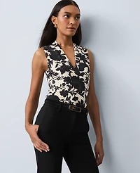 Ann Taylor Floral Sleeveless V-Neck Top Black Women's
