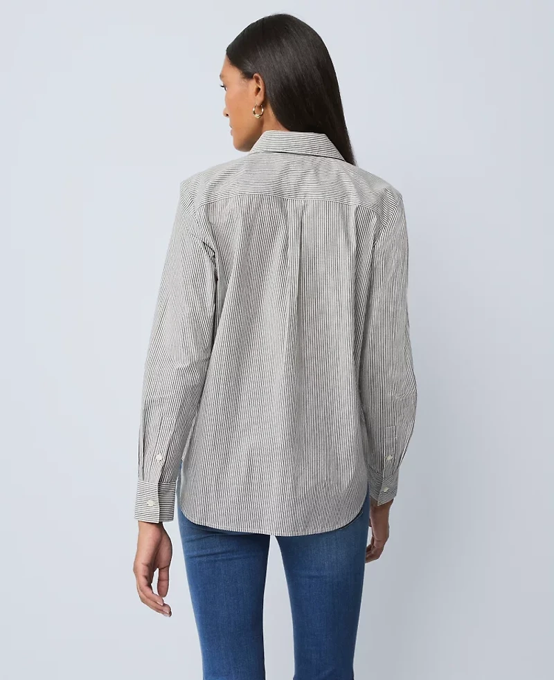 Ann Taylor Weekend Collection Striped Relaxed Perfect Shirt Black Women's