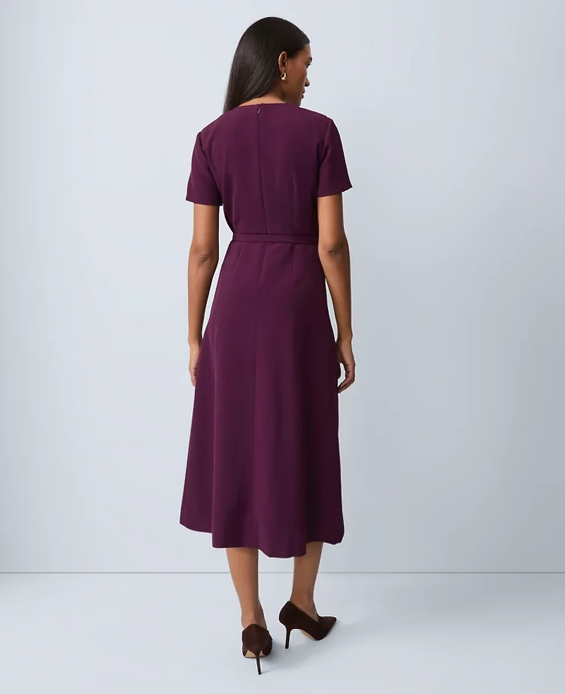 Ann Taylor Belted Crew Neck Midi Dress Winter Bloom Women's