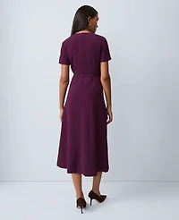 Ann Taylor Belted Crew Neck Midi Dress Winter Bloom Women's