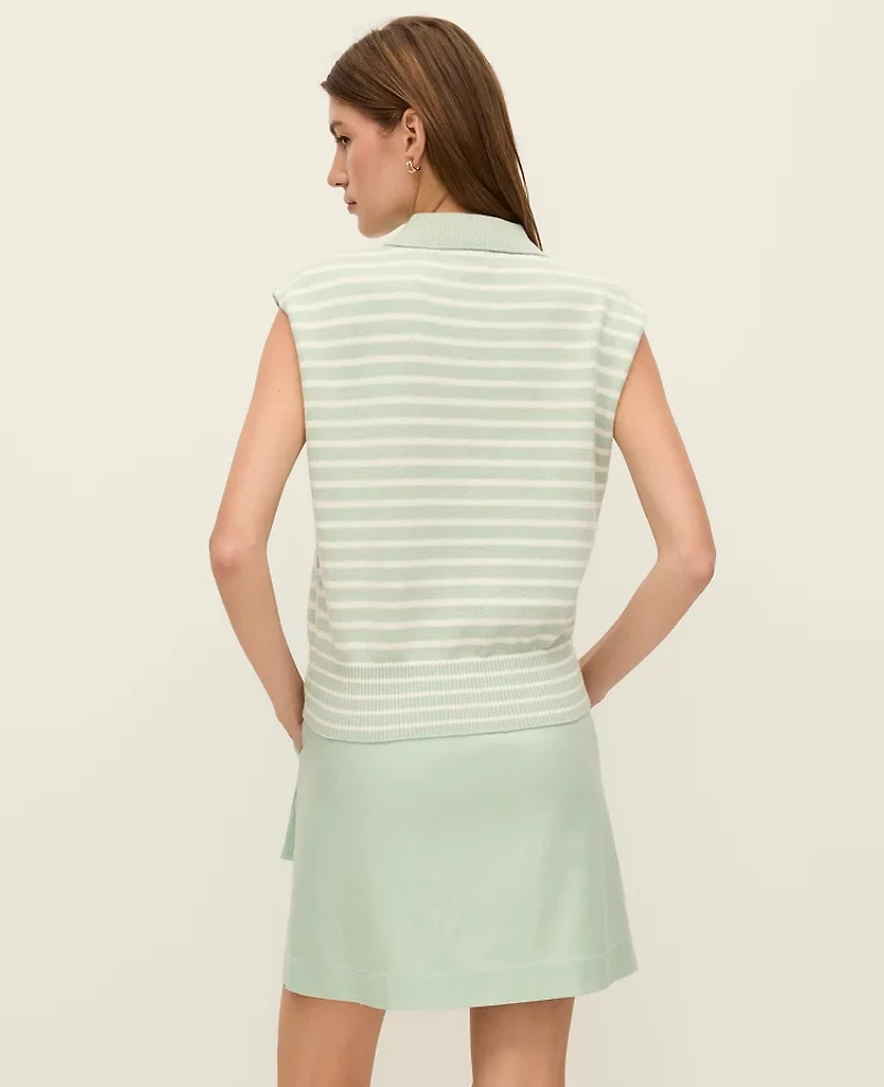 Ann Taylor Weekend Collection Striped Collared Sweater Vest Green/White Combo Women's