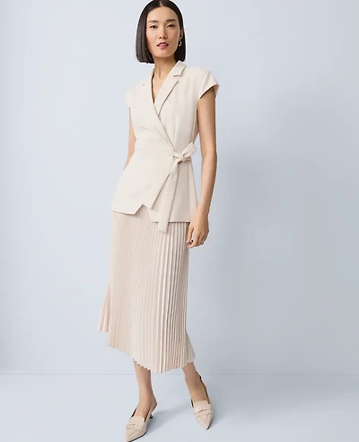 Ann Taylor Petite Crepe Blazer Wrap Midi Dress Ivory Whisper Women's